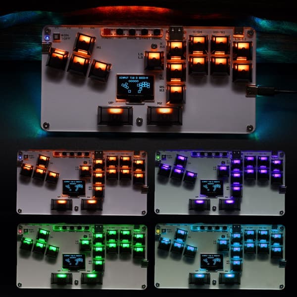 Arcade Controller Street Fight Gaming Keypad med Lysdisplay 16 Taster White