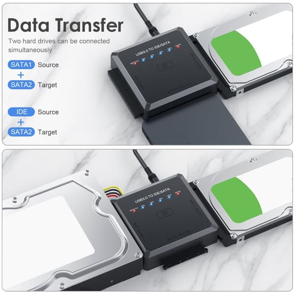 SATA IDE til USB 3.0-adapter, harddisk-kontakt for 2,5\" 3,5\" SATA & IDE SSD HDD harddisk, ett-trykks sikkerhetskopiering UK