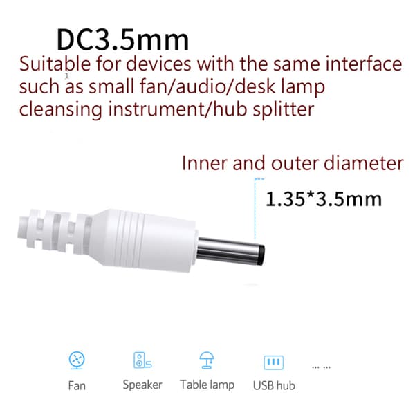 USB A Han til 3,5 mm x 1,35 mm Hanstik til DC Strømoplader Adapter Konverter Ca 1m