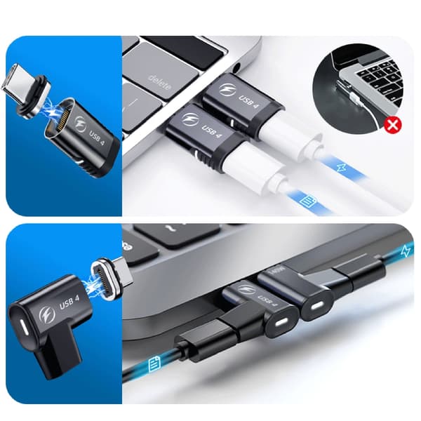 Kraftfuldt USB C-stik med 140W strømforsyning, 8K video support og magnetisk forbindelse Vertical flat