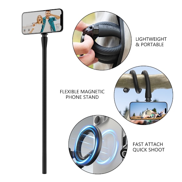 Mobiltelefonklämma Magnetisk Sugfäste Stativhållare, med Grepp Flexibel Lång Arm Svanhalsfäste Klämma för Barnvagn Gray
