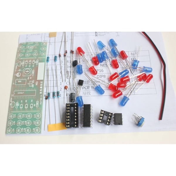 LED NE555 CD4017 IC LED elektroniska belysningssatser Röd Blå Dual-Color DIY Kit