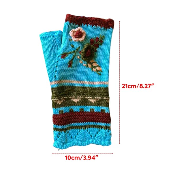 Bløde strikkede fingerløse handsker til kvinder med sødt broderi, vinterhåndledsvarmer Maroon red
