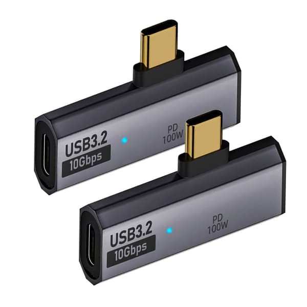 USB C Hodetelefon Ladeadapter 1 inn 2 ut Type C Adapter 90 Grader USB C 100W Grey