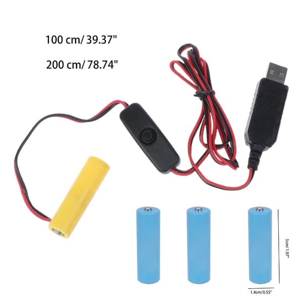 USB til 4,5V AA batterieliminator Erstat 3 AA-batterier til tandbørste, lampe, legetøj AA dummy batteriadapter med afbryder 2m