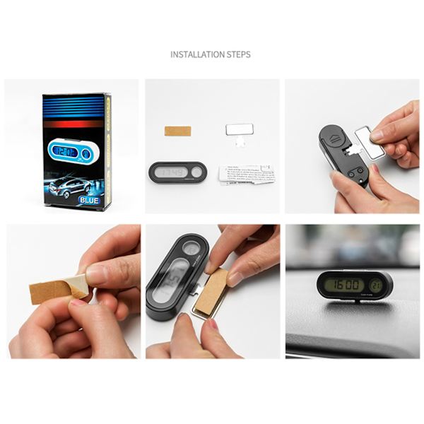 Mode- & Temperaturklocka för Bil, Digital Klocka med Termometer, Mini Instrumentbräda Klocka 12/24 Timmars Område -20-50℃