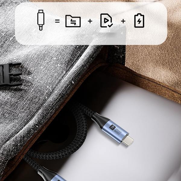 USB C til USB C 3.2 Gen 2 Fullfunksjonskabel Hurtiglading Datakabel for Telefoner 2m