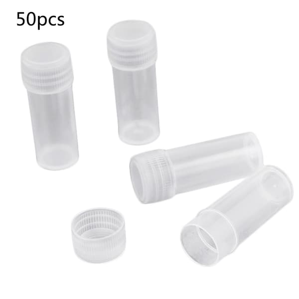 50 st 5 ml provflaskor i plast, små tunnor, provrör, förvaringsbehållare