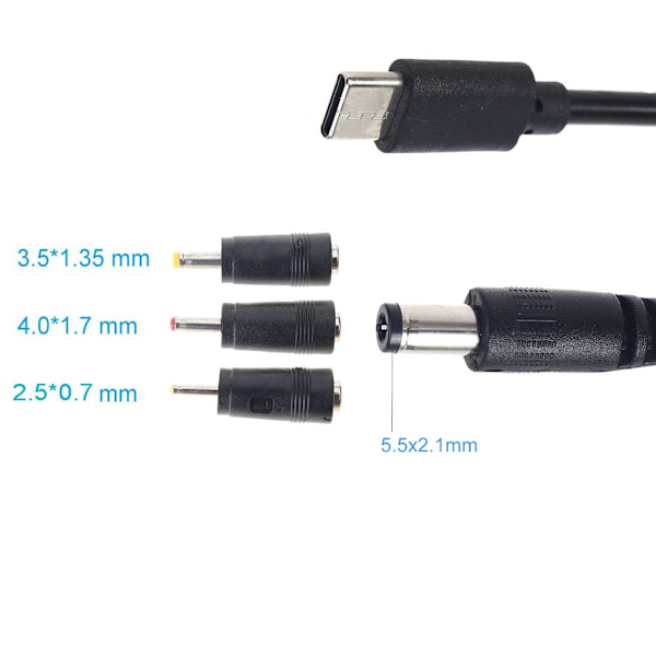 Universal DC Strømadapter Sæt, USB C til DC 5.5x2.1mm Kabel Strømforsyningsstik