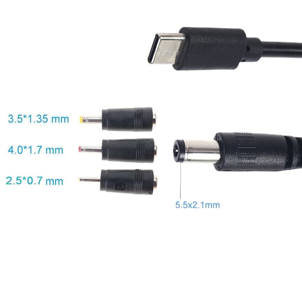 Universal DC-strömadapterkit, USB-C till DC 5,5x2,1 mm kabelströmförsörjningsplugg