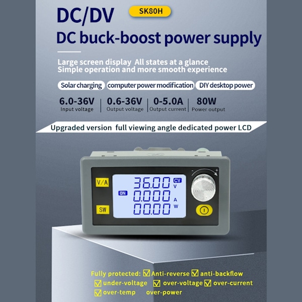 SK80H DC-DC Buck Boost Converter 5A 80W DC6-36V Ingångsströmförsörjningsmodul Justerbar