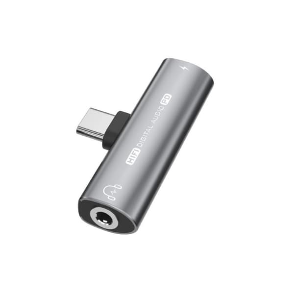 2-i-1 USB C til USB C 3,5 mm hodetelefonadapter 27W strømlading 32Bit/16Bit Grey 16bit