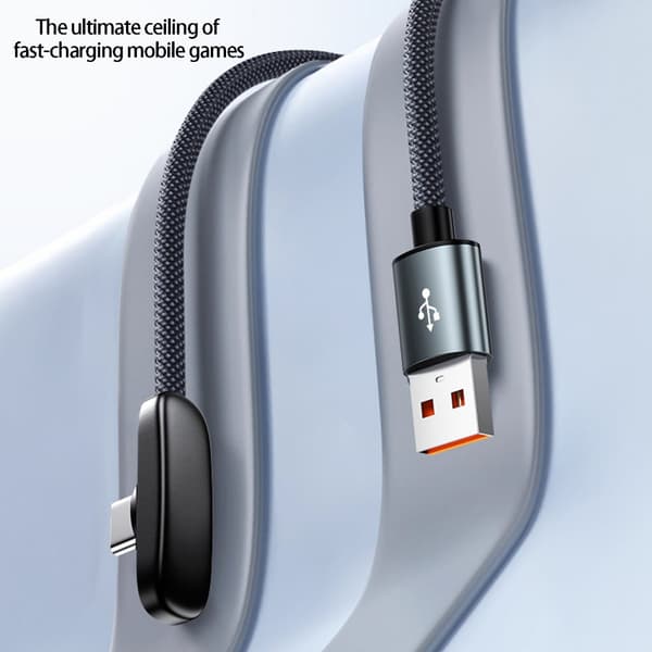 100w USB til USB C-kabel, flettet nylon, 90 graders vinkel, hurtiglading, datakabel 1m