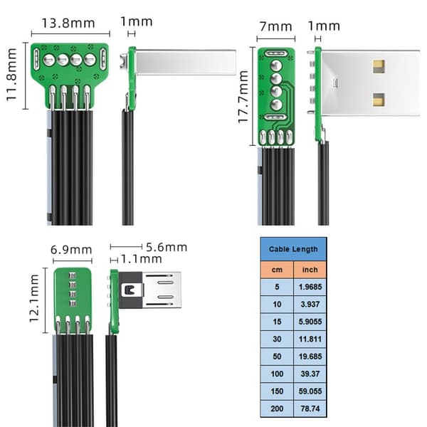 90 graders USB til Microed USB-kabel for effektiv lading og datasynkronisering 480 Mbps 10cm - USB left