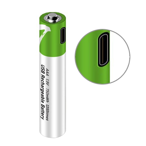 USB AAA Litium Uppladdningsbara Batterier Snabbladdning 1200 Cykler USB C Port 4