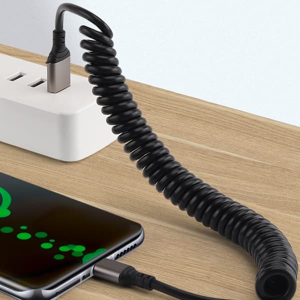 Kierretty USB Type C -pikalatauskaapeli auton puhelimelle ja muille USB C -laitteille, tehokas virtajohto null - USBtypeC interface