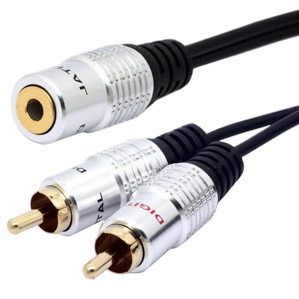 Forgyldt computerkabeladapter 3,5 mm til 2RCA konverterledning hun til han Y splitterledning sort