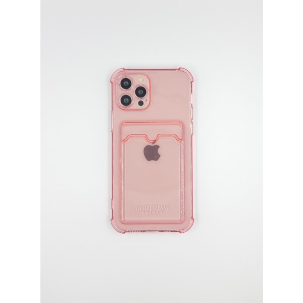 Pink Transparent mobilskal med korthållare till Iphone 12PROMAX rosa