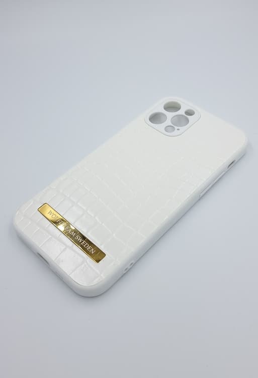 CROCO WHITE-Vit mobilskal med mobilhållare till Iphone 12MINI vit