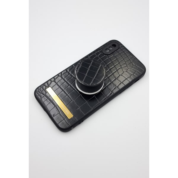 CROCO BLACK -Svart mobilskal med mobilhållare till Iphone 7/8 svart