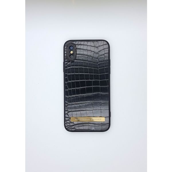 CROCO BLACK -Svart mobilskal med mobilhållare till Iphone X/XS svart