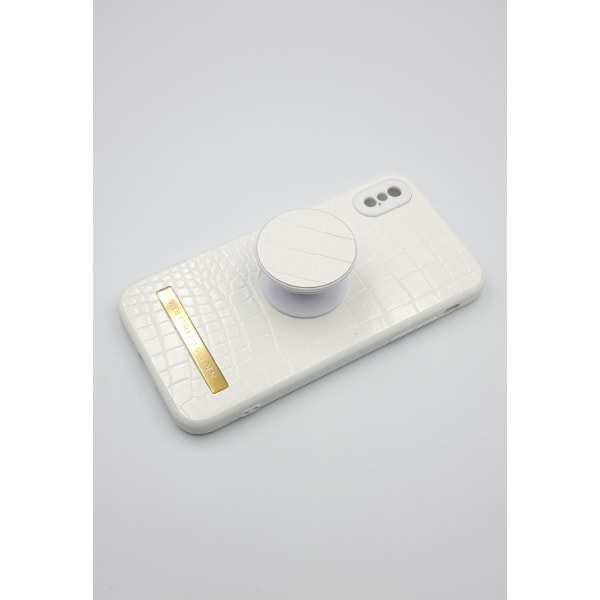 CROCO WHITE-Vit mobilskal med mobilhållare till Iphone XR vit