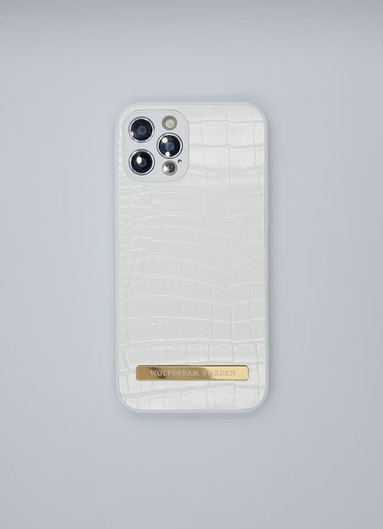 CROCO WHITE-Vit mobilskal med mobilhållare till Iphone 12MINI vit
