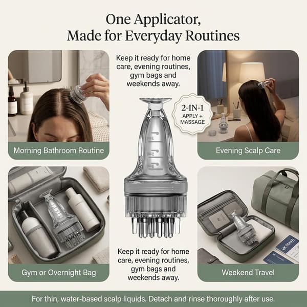 Minoxidil-applikator, 2-i-1 hårbottenoljeapplikator och massageborste (grå)
