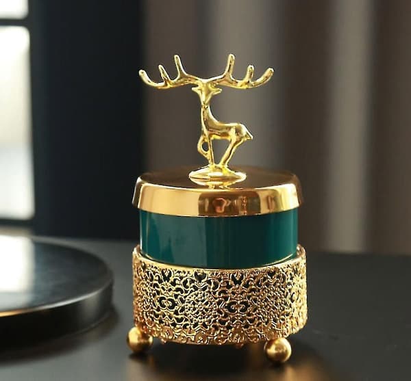 Askfat med lock dekoration vardagsrum älg guldram smaragdgrön keramik askfat present till pojkvän