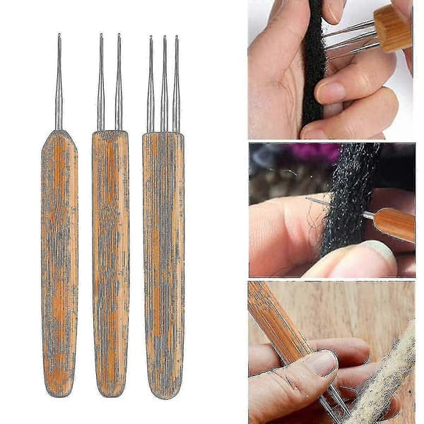 Virknål för dreadlocks, 3-pack dreadlocks-verktyg