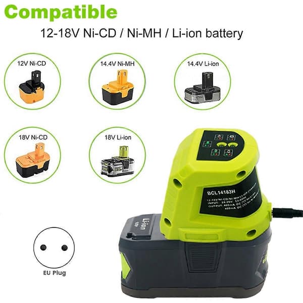 BCL14183H Litiumbatteriladdare för Ryobi 12-18V NI-CD EU-kontakt