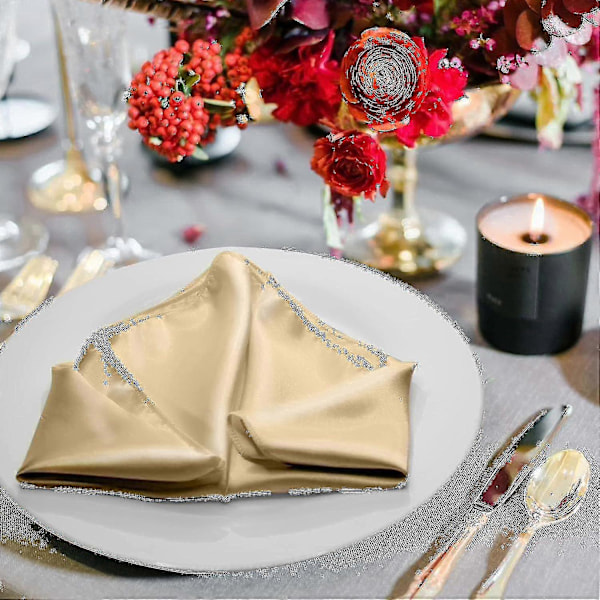 12 st Tygnapkiner, Tum Satin Bordsnapkiner, Återanvändbara Napkiner i Tyg för Bröllop-jie champagne 50*50cm
