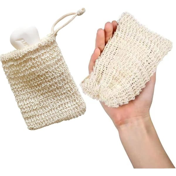 Sett med 2 såpeposer i sisal, såpenett, solid såpepose, såpepose, såpebæreposer 13cm×10cm
