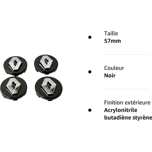 4 stk. hjulkapsler, centerkapsler, bilhjulskapsler, 57 mm fælgkapsler til Koleos, Duster, Megane, sort-normal