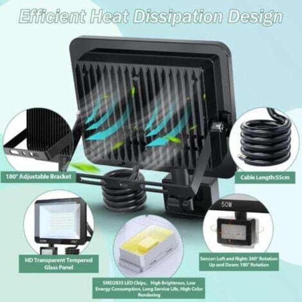 Opphørssalg 50W Utendørs LED Flomlys med Bevegelsessensor, IP67 Vanntett LED Spotlight med Sensor