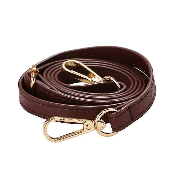 Justerbar Lång Läder Crossbody Axelremsersättning Handväska Bälte Deep Coffee  Gold Button