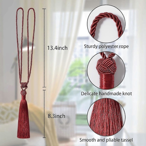 lly 2 kpl Pitkät Hapsunauhat Verhoille Käsintehdyt Punotut Köysisolmut Verhojen Kiinnikkeet Eurooppalaiseen Tyyliin Koristeelliset Verhonpidikkeet Kotiin ja Toimistoon Tuulta Vastaan Wine Red 4 Pack