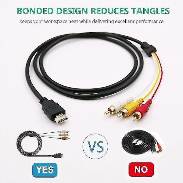 HDMI - RCA-kaapeli, 1080p 1,5 m HDMI-uros - 3-RCA-videoäänikaapelin liitinsovitin, yhteensopiva TV:n, HDTV:n ja DVD:n kanssa