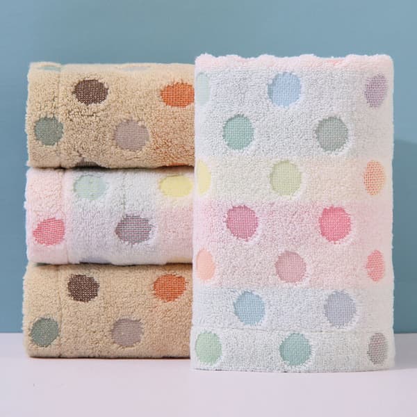 Sæt med 4 farverige prikkede bomuldshåndklæder (2 stilarter) - Bløde absorberende badehåndklæder - 34 x 76 cm