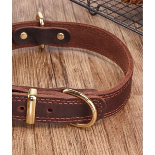 Solid polstret og justerbart hundehalsbånd i ekte skinn (brun, stor for 58cm - 73cm hals)