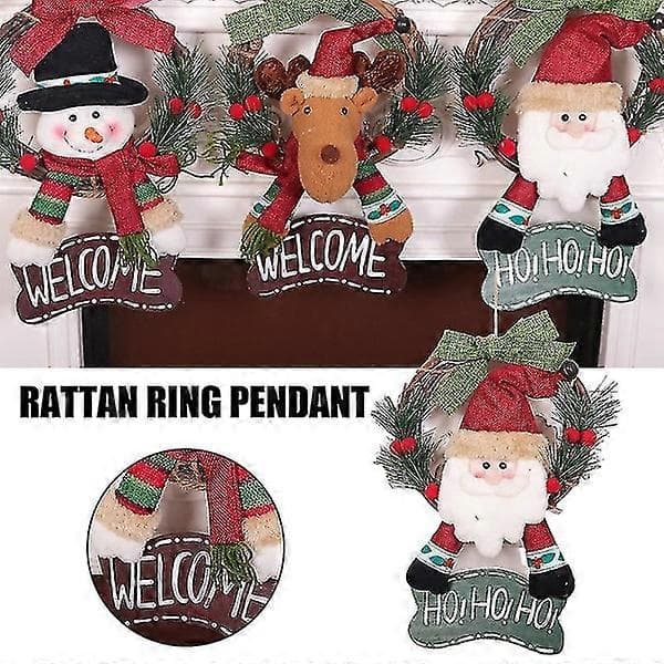 Julkrans Välkomstskylt Dekor Med Tomte/Snögubbe/Älg Docka Hängande Hemfest Snögubbe ELK