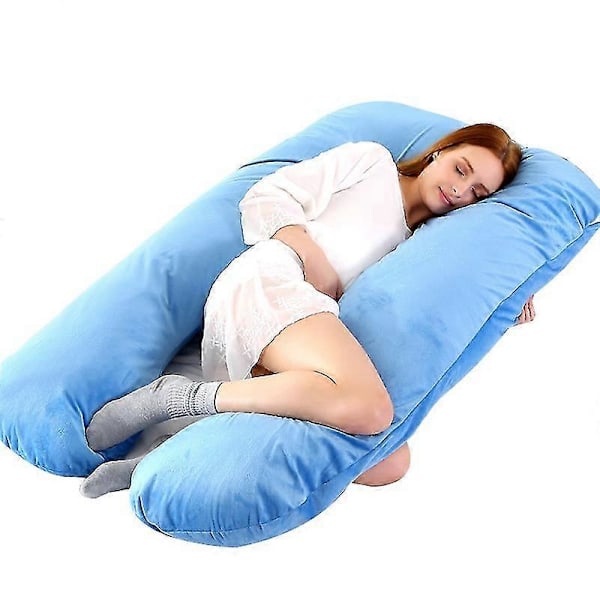 U-formet Graviditetsputer 130x70cm Gravid Kroppspute Myk Korallfleece Gravide Kvinner Side Sovende Sengetøy Avslappende Pute Blue