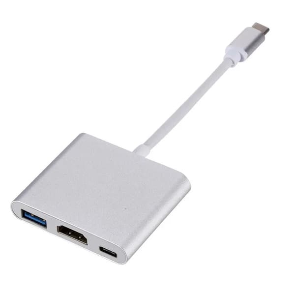 USB-C Type-C 3-i-1 HDMI-adapterkabelkonverterhub til Macbooks, Android-telefoner og HDTV'er. silver