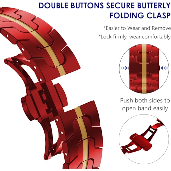 Apple Watch Ultra -hihna 49 mm, 45 mm, 44 mm, 42 mm -sarjoille miehille, Metalliset rannekkeet iWatchille, miesten ruostumattomasta teräksestä valmistettu ranneke Red/Gold 42/44/45/49mm