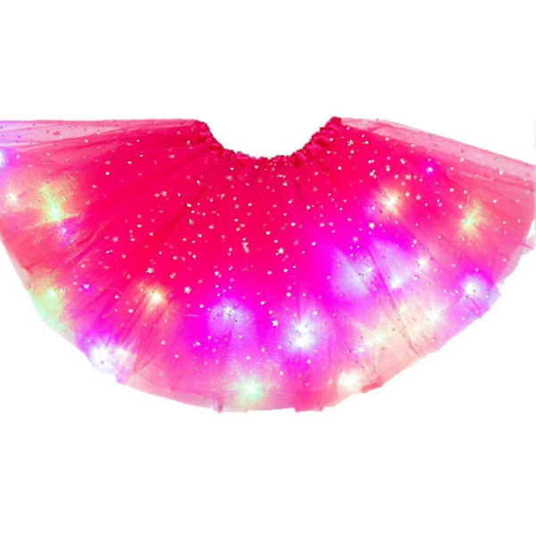 Piger Børn Neon LED Tutu Nederdel Fest Scene Danse Tøj Plisseret Lagdelt Tyl Lysende Rose Red