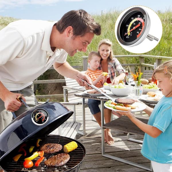 Set med 2 BBQ-temperaturmätare, 52 mm urtavla, koltermometer, ugnstermometer, lämplig för fläsk, lamm, nötkött, pizza