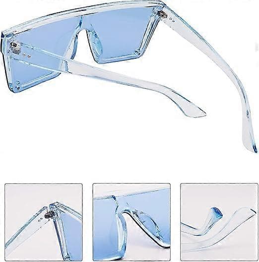 Firkantede Oversized Solbriller til Kvinder Mænd Mode Flad Top Store Ramme Shades Transparent Blue