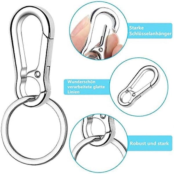 Metall Karbinhake Nyckelring, 6-pack Metall Karbinhakar med Avtagbar Nyckelring, Robust Nyckel Karbinhake
