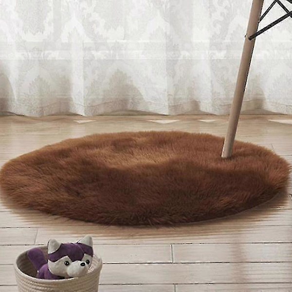 Rund Ryamatta Vardagsrum Sovrum Matta Golv Fluffig Matta Brown 40cm