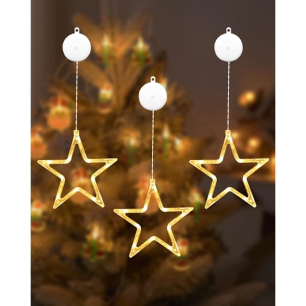 LED-stjerner julelys, 3-pakning LED-julevinduslys, 10 LED-juledekorasjoner med timer for vindu D